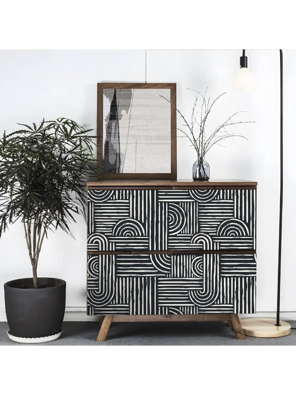 Modern Black and White Geometric Peel and Stick Wallpaper - Abstract Minimalist